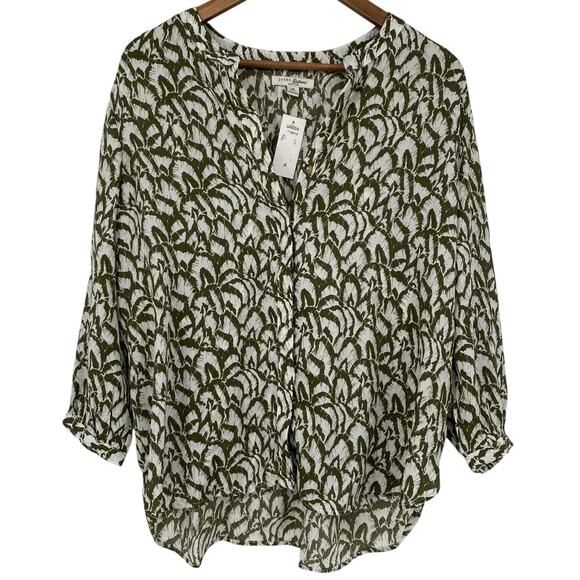 NEW JACHS GIRLFRIEND Green Floral Print Button Down Blouse Size Medium - Picture 1 of 5